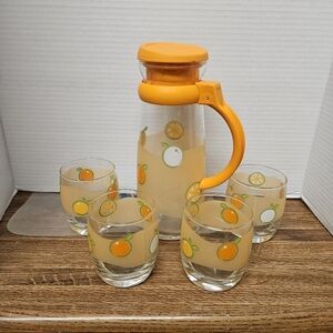 Vintage Stokes 5-Piece Juice Pitcher and Drinking Glass Set